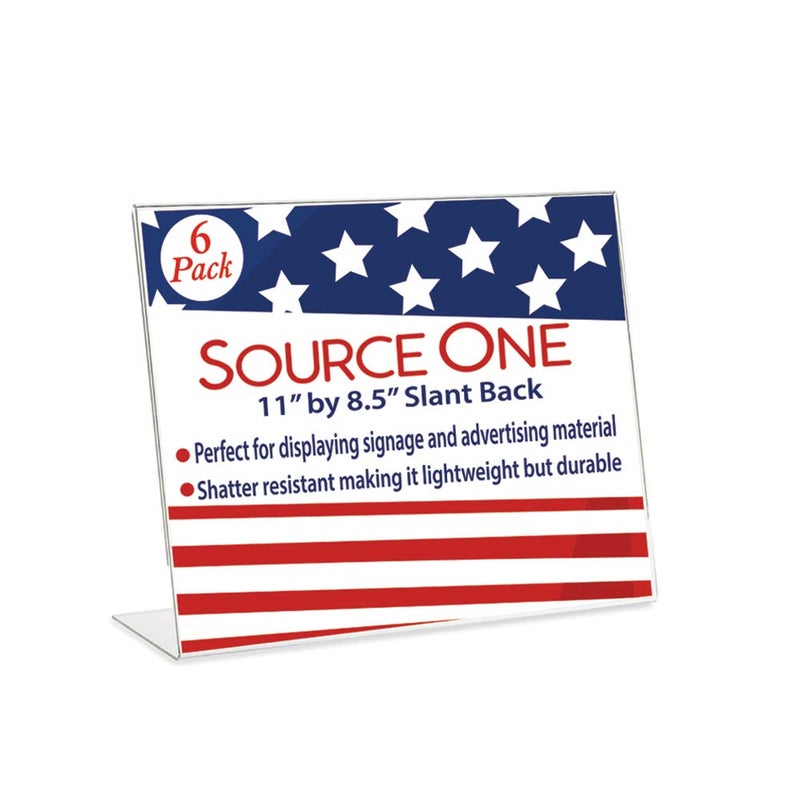 SOURCEONE.ORG 11 x 8.5 Slant Back Clear Acrylic Sign Holder Premium Landscape Ad Frame - Image 1